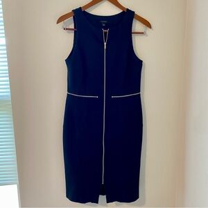 Ann Taylor Black Sleeveless Scuba Dress with Gold Tone Zipper Detail Size 6